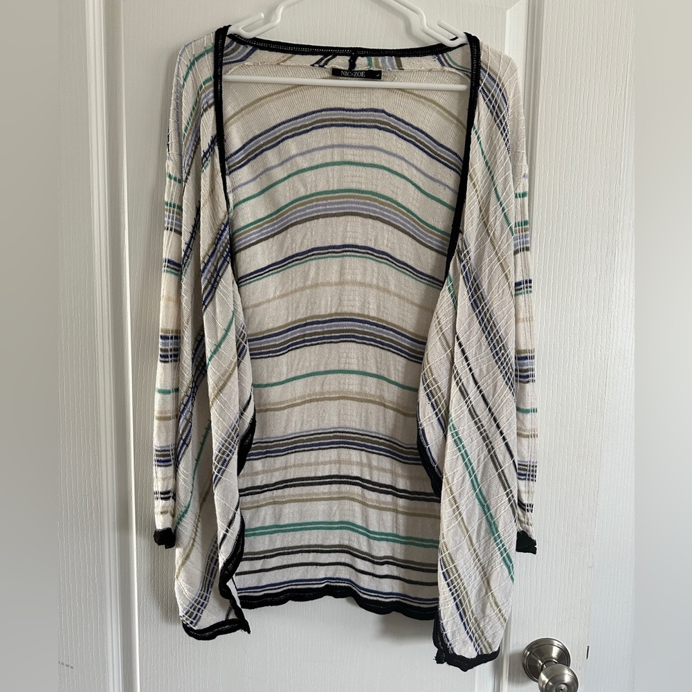 NIC+ZOE Multicolor Striped Linen Lightweight Cardigan